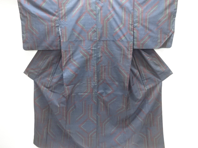 JAPANESE KIMONO / DORO OSHIMA TSUMUGI / WOVEN GEOMETRIC / 5MARUKI
